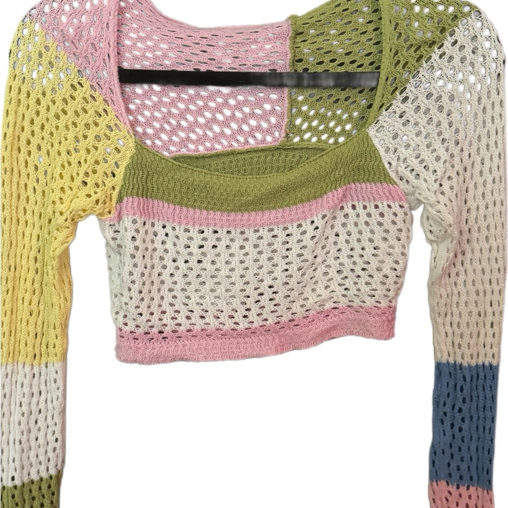 Colorful Patchwork Knit Sweater - image 3